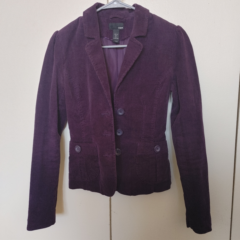 H & M Purple Corduroy Button Up Coat Size US 2